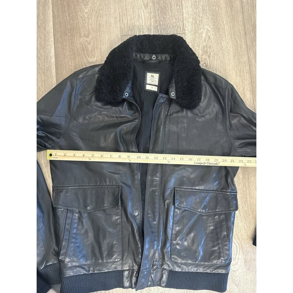 BLK DNM x GAP Mens Medium Black Leather Jacket Detachable Hood Rare (damage)